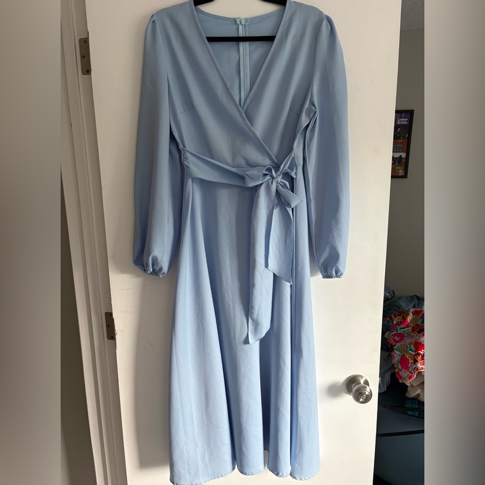 Stylish Light Blue Wrap Dress